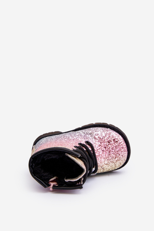 Dziecięce Brokatowe Botki Ocieplane z Suwakiem Multikolor Saussa