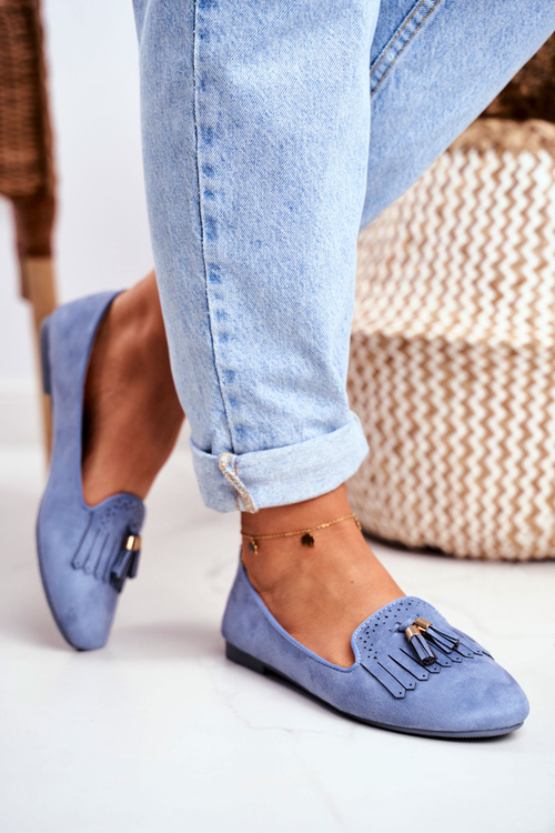 Mokasyny Damskie Niebieskie Lordsy Frędzle Therese