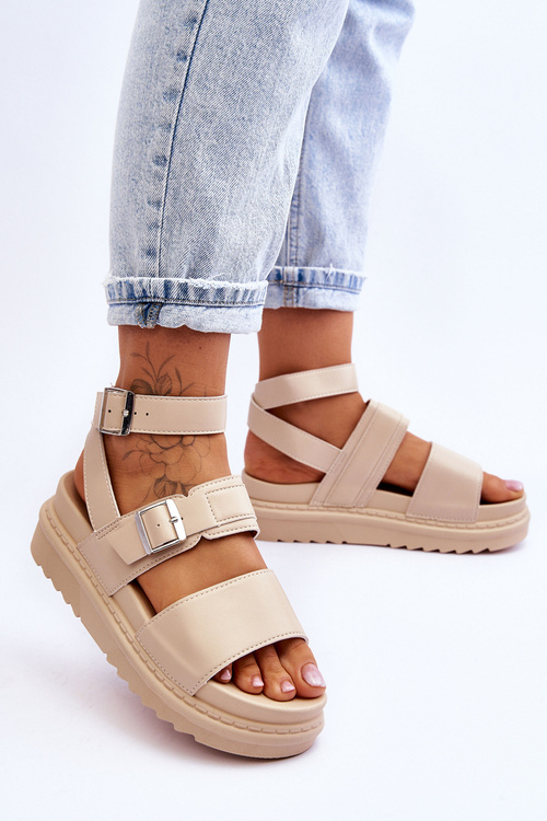 Damskie Sandały Z Paskiem Beżowe Hever