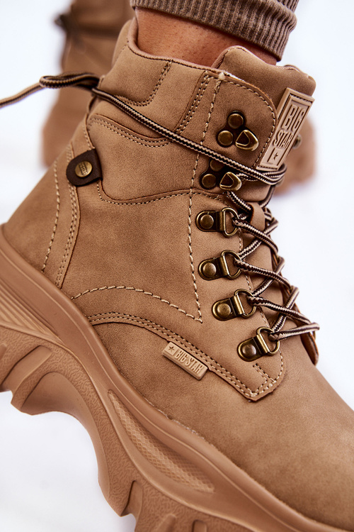 Damskie Botki Trapery Memory Foam Big Star KK274366 Beżowe