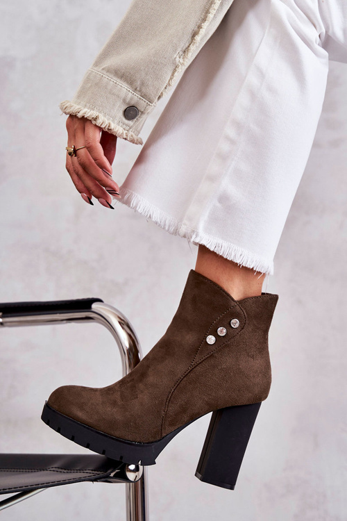 Zamszowe Botki Na Słupku Zielone Lagerlla