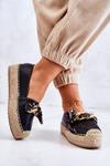 Skórzane Damskie Espadryle Z Łańcuchem Czarne Fancy