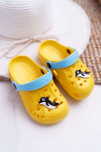 Dziecięce Klapki Domowe Żółte Kroksy z Delfinem