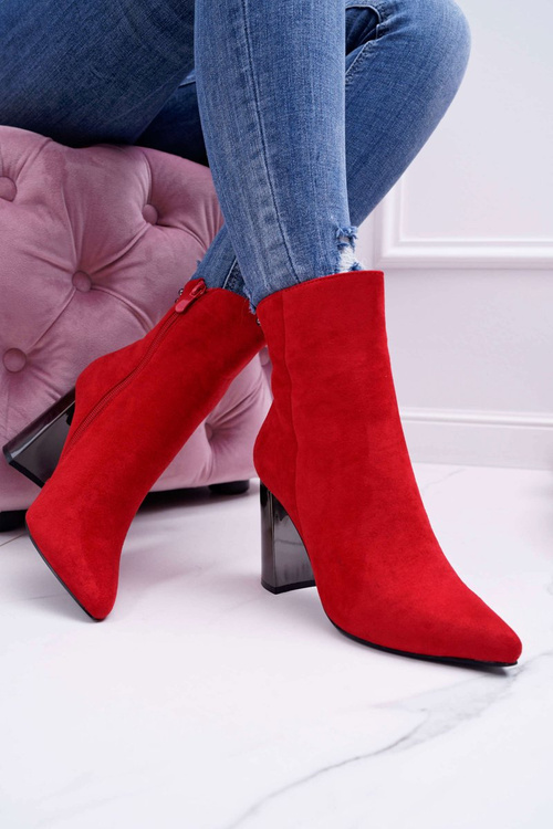 Botki Damskie Na Srebrnym Słupku Czerwone Dimmy