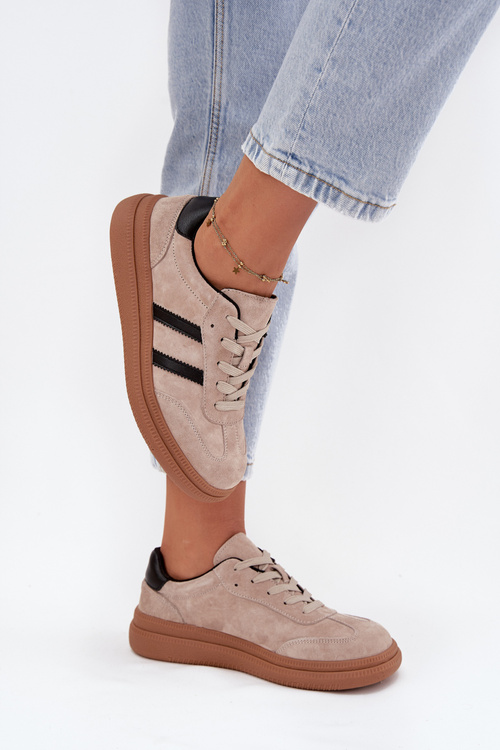 Zamszowe Sneakersy Damskie Na Platformie Beżowe Elivienne