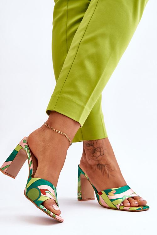 Damskie Klapki We Wzory Na Obcasie Zielone Adelise