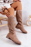 Zamszowe Kozaki Z Ażurowym Wzorem Beżowe Darnell