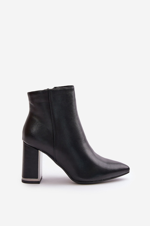 Botki Damskie Na Słupku Zapinane Na Zamek Ocieplane Eko Skórzane Czarne Mevair