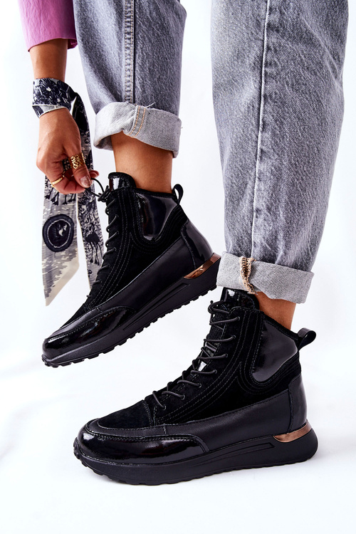 Wysokie Skórzane Sportowe Sneakersy Czarne Chocci