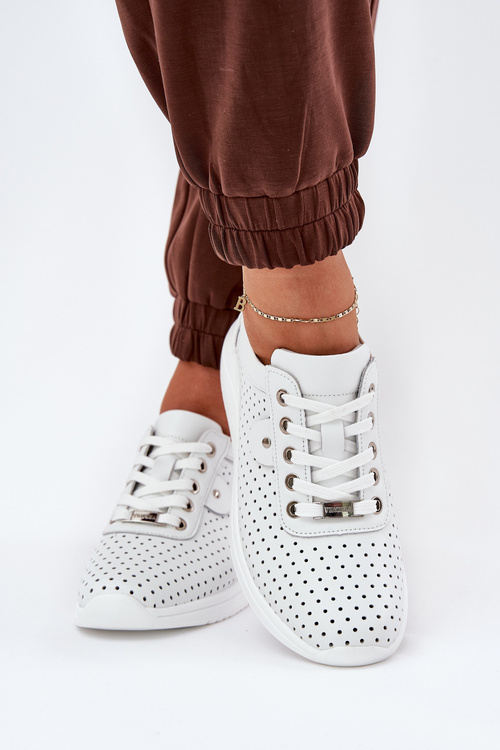 Damskie Skórzane Buty Sportowe Vinceza 79532 Białe