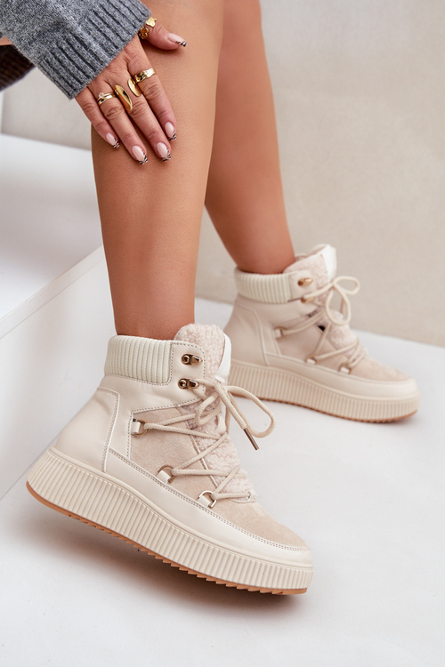 Niskie Śniegowce Na Platformie Jasnobeżowe Naliora