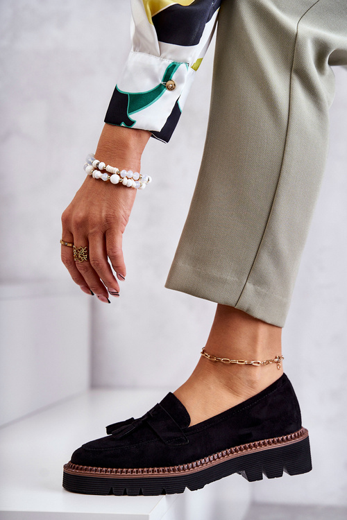 Damskie Zamszowe Półbuty Na Platformie Czarne Unni