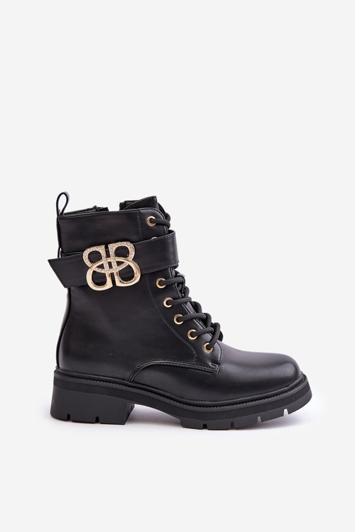 Botki Damskie Ocieplane Ze Złotą Ozdobą Czarne Nealithra