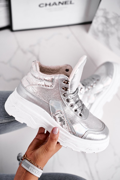 Sportowe Damskie Buty Ocieplane Srebrne Davan