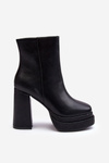 Damskie Botki Na Wysokim Słupku I Platformie Czarne Sandstra