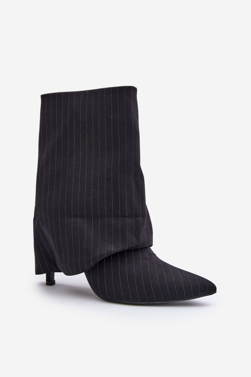 Botki Damskie W Paski Na Szpilce Z Wywiniętą Cholewką I Noskami W Szpic Czarne Naritua