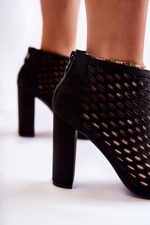 Zamszowe Ażurowe Botki Czarne Jenissa