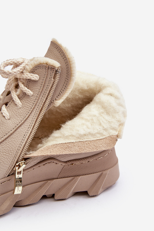 Ocieplane Skórzane Botki Damskie Na Platformie Beżowe Lemar Jevette