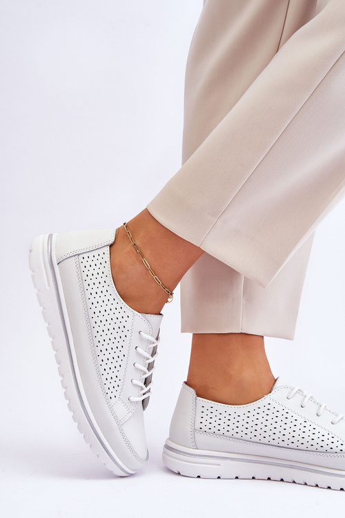 Damskie Skórzane Sportowe Buty Trampki Białe Elami