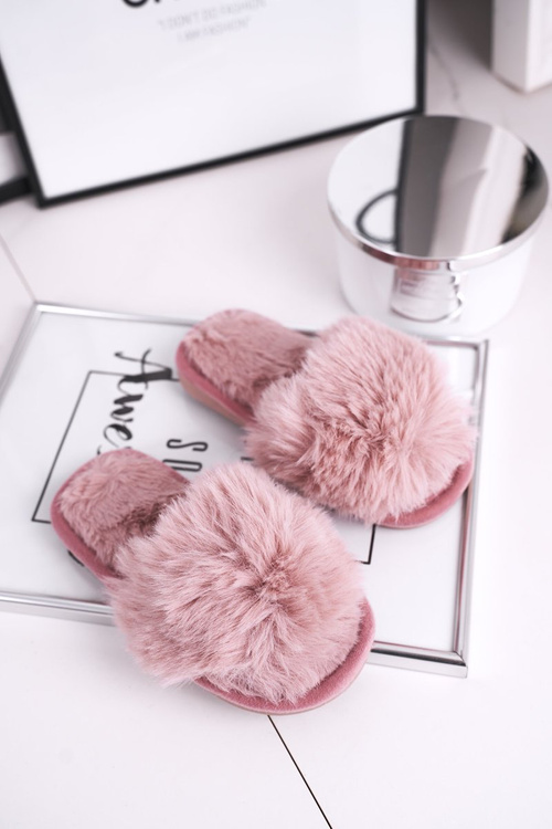 Dziecięce Papcie Klapki z Futerkiem Pudrowy Róż Snow Ball
