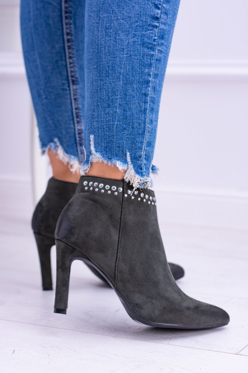 Damskie Oliwkowe Botki Na Szpilce Nity Bemi