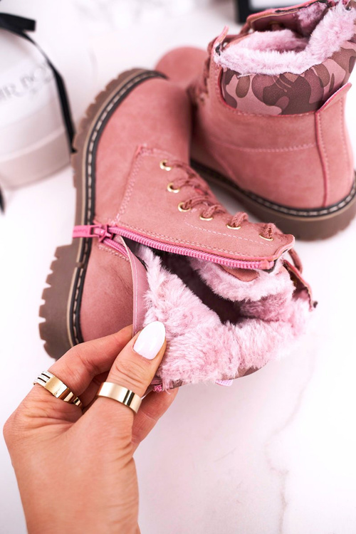 Dziecięce Botki Traperki Ocieplone Futerkiem Różowe London