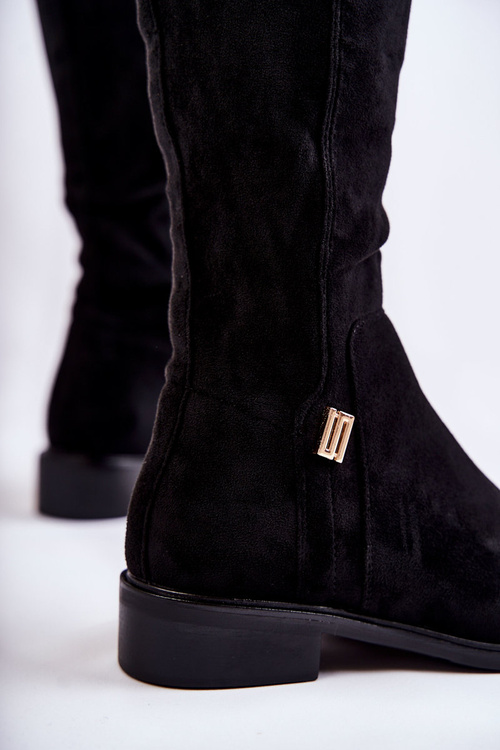 Zamszowe Kozaki Na Płaskim Obcasie Czarne Giulia