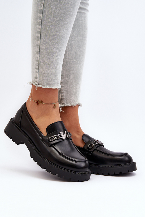 Mokasyny Damskie Na Płaskim Obcasie Czarne Ezoma