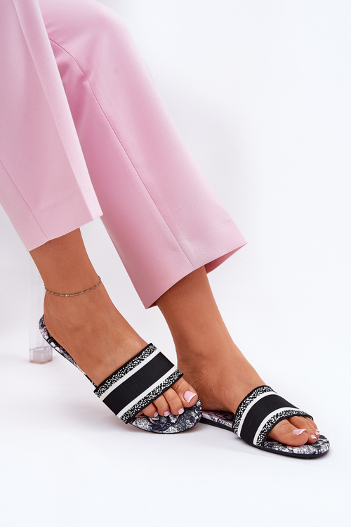 Wzorzyste Płaskie Klapki Damskie Czarne Leysi