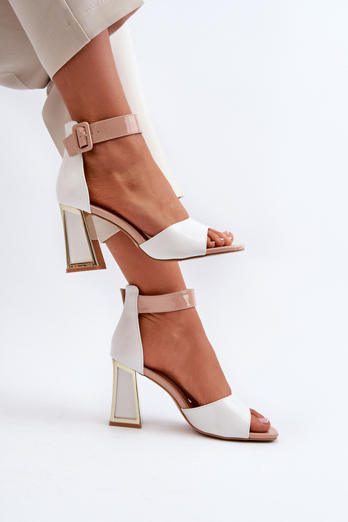 Lakierowane Sandały Na Słupku Białe Adrianu