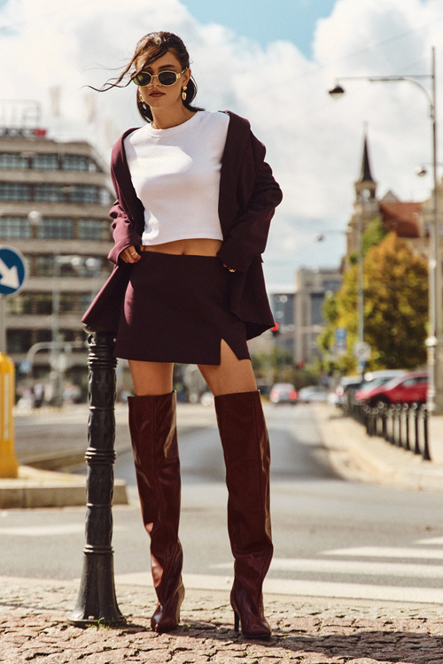 Kozaki Damskie Na Szpilce Wsuwane Bordowe Mavilla