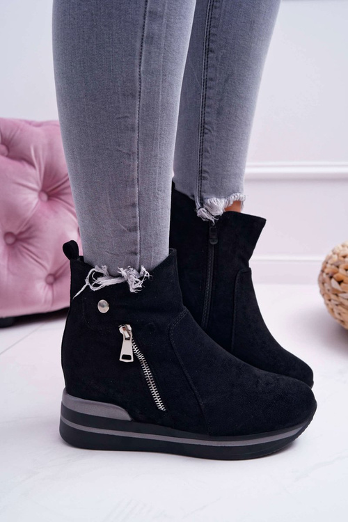 Botki Damskie Ukryty Koturn Czarne Crazyness