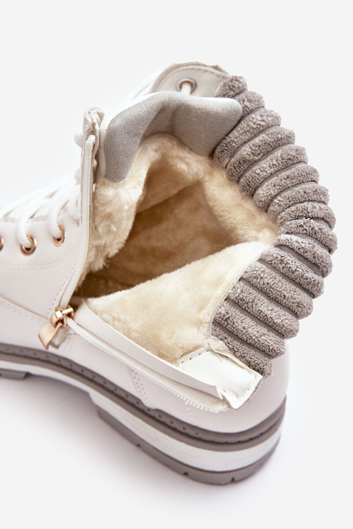 Damskie Skórzane Trapery Ocieplane Białe Katalis