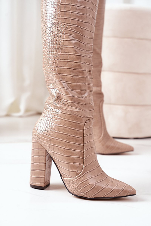 Ocieplane Kozaki Na Słupku Beżowe Larissa