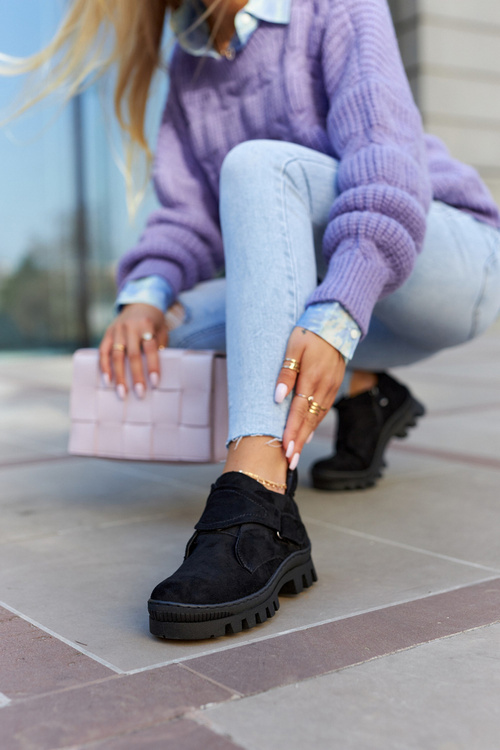 Zamszowe Wiosenne Botki Trapery Na Suwak Czarne Remgate