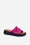 Zamszowe Klapki Damskie Z Przypinkami Vinceza 66741 Fuksja