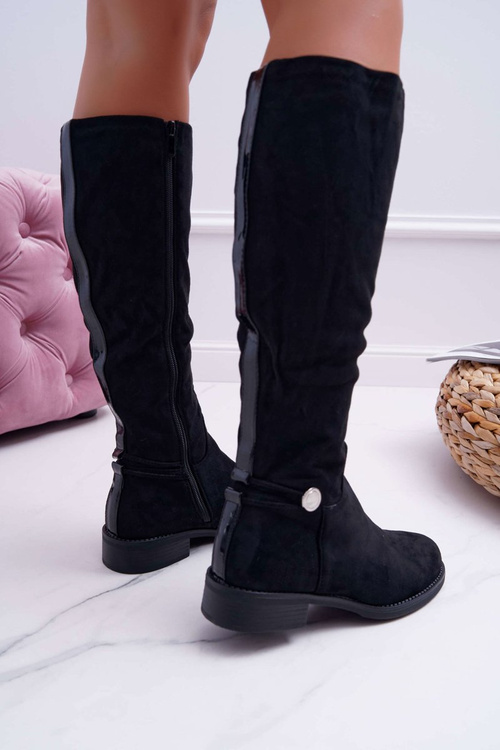 Kozaki Damskie Płaskie Do Kolan Czarne Xomea