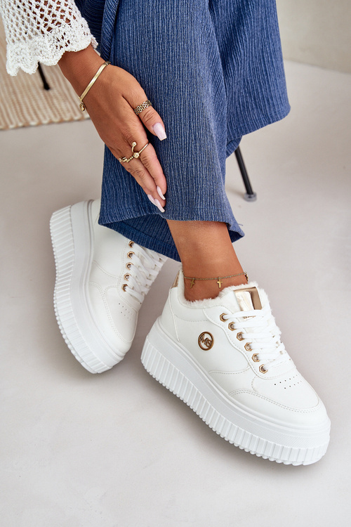 Sneakersy Buty Sportowe Damskie Ocieplane Na Masywnej Podeszwie Białe Ardiela