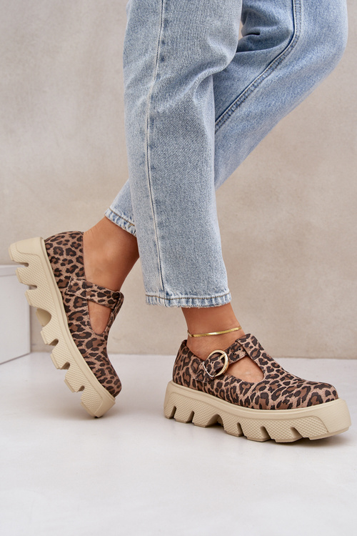 Zamszowe Półbuty Z Klamrą W Panterkę Zazoo 20183 Brązowe