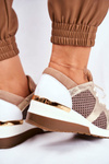 Skórzane Sneakersy Na Koturnie Beżowe Nicole 2562