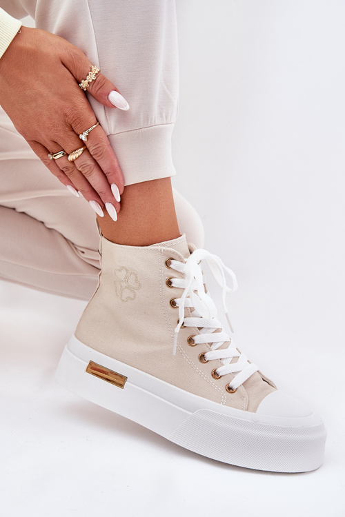 Wysokie Trampki Damskie Na Platformie Beżowe Laviriona