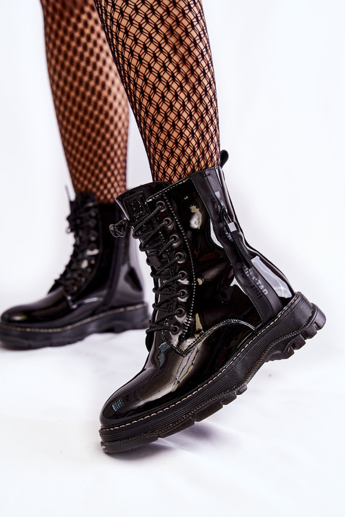 Lakierowane Botki Glany Big Star KK274489 Czarne