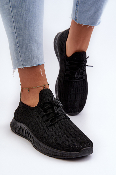 Materiałowe Lekkie Buty Sportowe Damskie Czarne Xalara