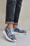Zamszowe Wzorzyste Buty Sportowe Na Platformie Z Brokatem D&A LR51-635 Niebieskie