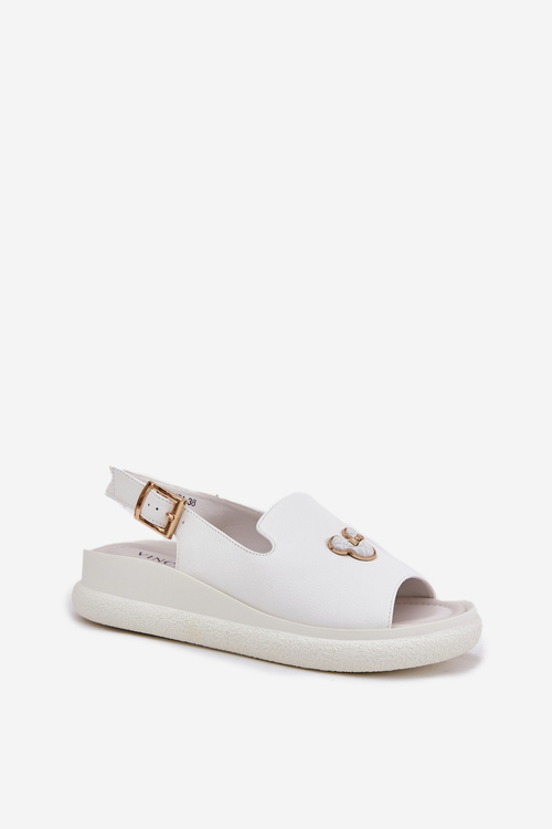 Skórzane Sandały Damskie Z Ozdobą Vinceza 66757 Białe