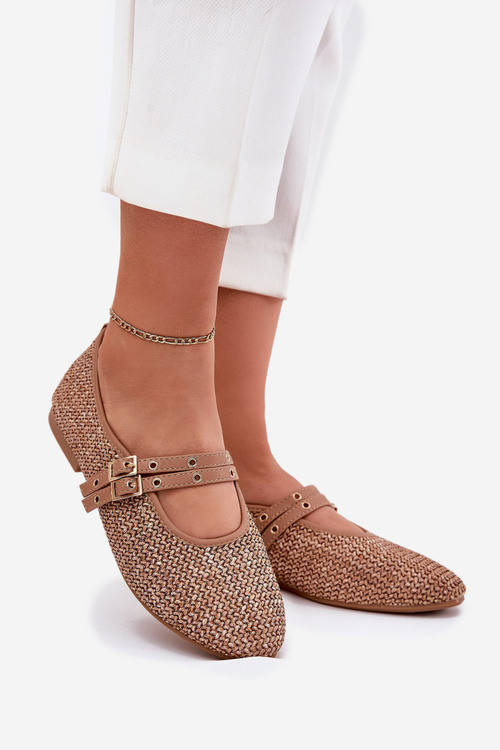 Baleriny Z Plecionką I Paskami Khaki Partheda