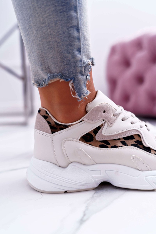 Sportowe Damskie Buty Beżowe Leopard Mezeno