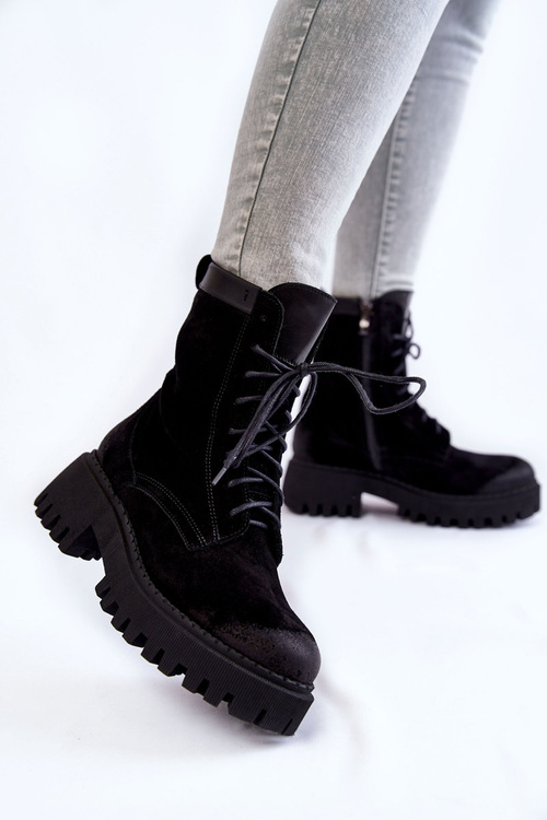 Klasyczne Zamszowe Ocieplane Botki Czarne Lemar Caima