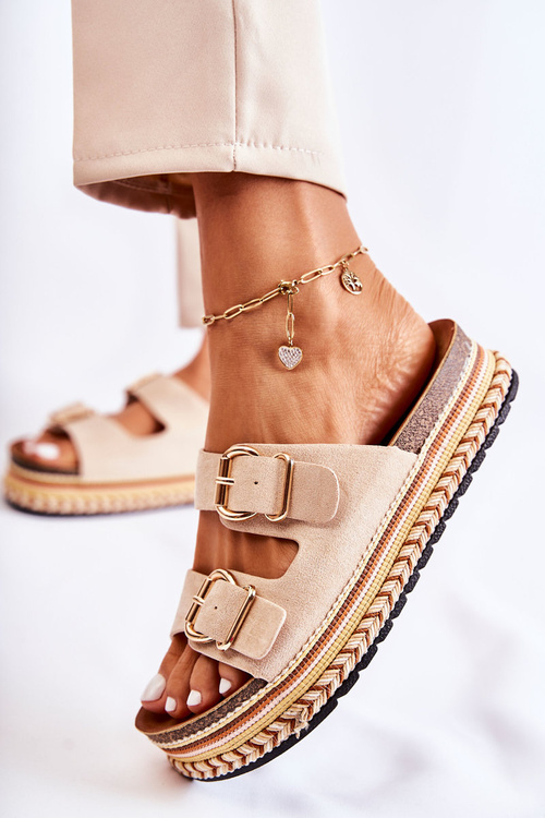 Damskie Klapki Na Platformie Beżowy Melisa