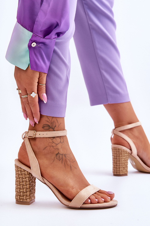 Zamszowe Sandały Na Plecionym Słupku Beżowe Selila
